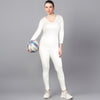 Women's 3/4 Sleeves Woollen Thermal 2 Pc Set - Off White