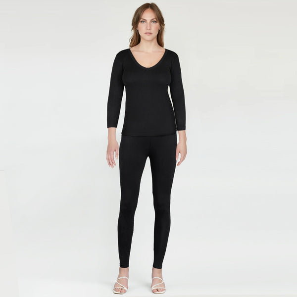 Women's 3/4 Sleeves Warmer 2 Pc Set-Black