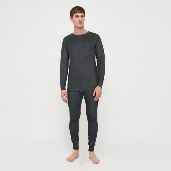 Men's Long Sleeves Warmer 2 Pc Set-Dark Grey